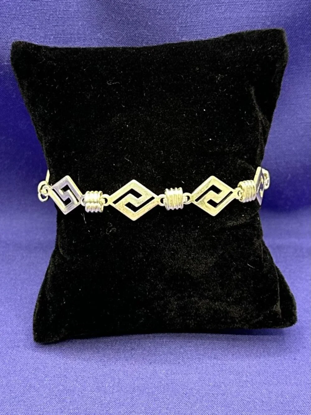 Sterling Silver Rhombus Greek Key Link Bracelet